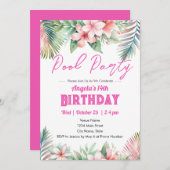 プールパーティトロピカルガーリーティーン誕生日の招待状 招待状 (正面/裏面)