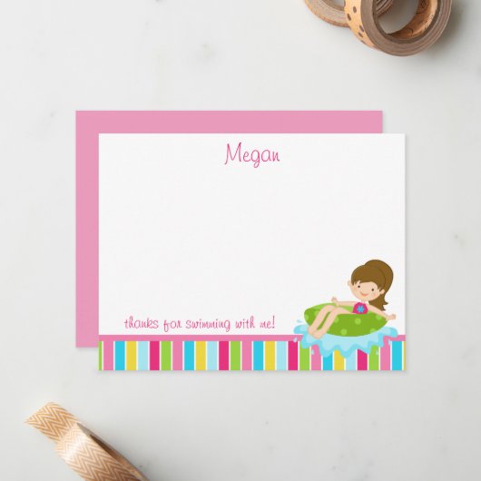 プールパーティーありがとうメモ – 女の子ありがとうメモ ノートカード (正面/裏面インサイチュ)