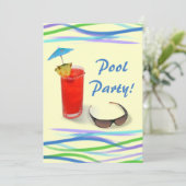 プールパーティーおもしろいカクテル/青+黄 招待状 (スタンド正面)
