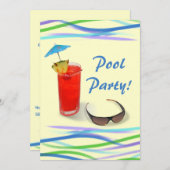 プールパーティーおもしろいカクテル/青+黄 招待状 (正面/裏面)