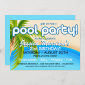 プールパーティーお祝い招待状 招待状 (正面/裏面)