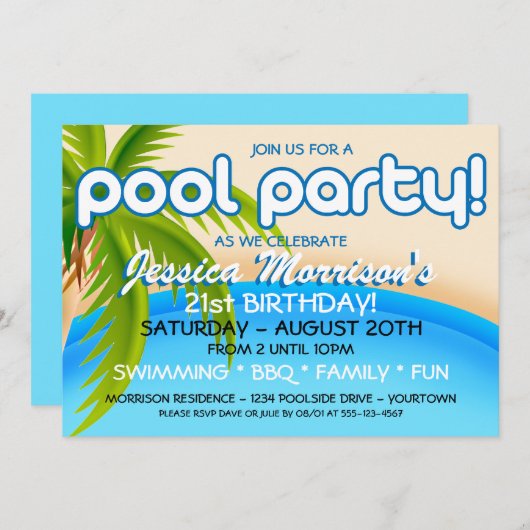プールパーティーお祝い招待状 招待状 (正面/裏面)