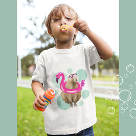 プールパーティーかわいいカピバラピンクフラミンゴフロート Tシャツ