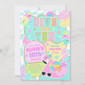 プールパーティーで楽しくなる10歳の誕生日 招待状 (正面)