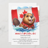 プールパーティーとおもしろいを愛するビーバー | カナダの日 招待状 (正面/裏面)