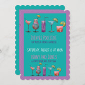 プールパーティーとトロピカルドリンク 招待状 (正面/裏面)