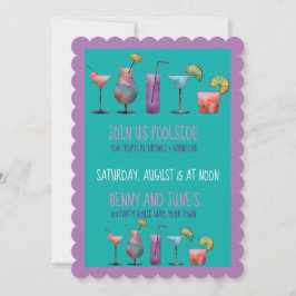 プールパーティーとトロピカルドリンク 招待状