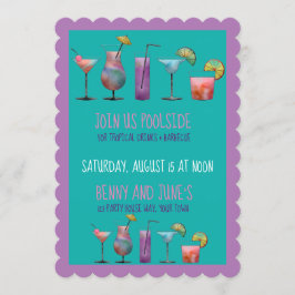 プールパーティーとトロピカルドリンク 招待状