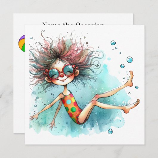 プールパーティーなどの招待状です。 招待状 (正面/裏面)