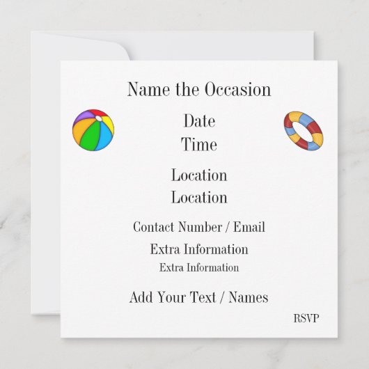 プールパーティーなどの招待状です。 招待状 (裏面)