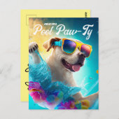 プールパーティーのご招待 プールで楽しむパピーたちの誕生日会 ポストカード (正面/裏面)