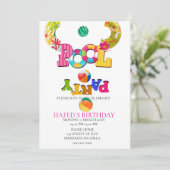 プールパーティーのご招待 プールパーティーの誕生日おめでとう 招待状 (スタンド正面)