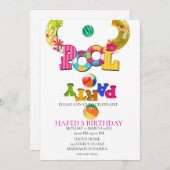 プールパーティーのご招待 プールパーティーの誕生日おめでとう 招待状 (正面/裏面)