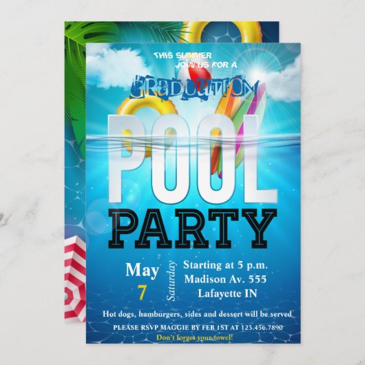 プールパーティーのご招待 招待状 (正面/裏面)