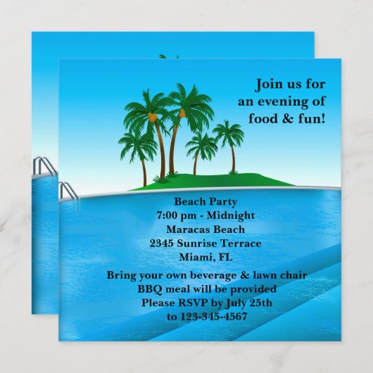 プールパーティーのご案内 招待状 (正面/裏面)