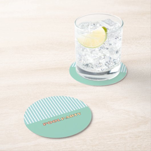 プールパーティーのストライプ柄 ラウンドペーパーコースター (インサイチュ)