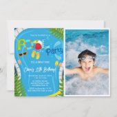 プールパーティーの写真 夏の男の子の誕生日パーティー 招待状 (正面)