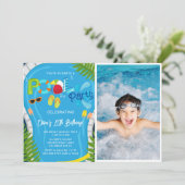 プールパーティーの写真 夏の男の子の誕生日パーティー 招待状 (スタンド正面)