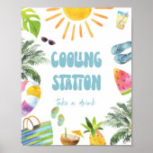 プールパーティーの冷却ステーションの標識 ポスター (正面)