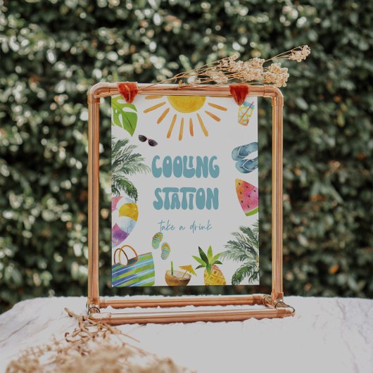 プールパーティーの冷却ステーションの標識 ポスター