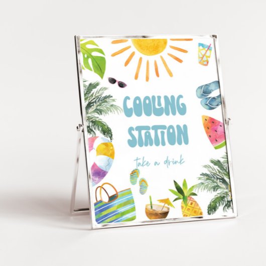 プールパーティーの冷却ステーションの標識 ポスター