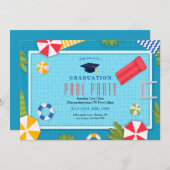 プールパーティーの卒業 招待状 (正面/裏面)