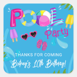 プールパーティーの夏の女の子の誕生日パーティーのお返し スクエアシール
