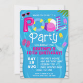 プールパーティーの夏の女の子の誕生日パーティーの招待状 招待状 (正面)