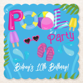 プールパーティーの夏の女の子の誕生日パーティー ペーパーコースター