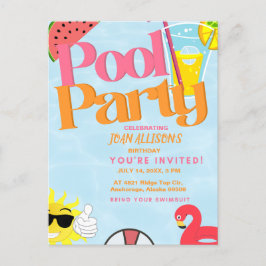 プールパーティーの夏の誕生日招待状スイカ ポストカード
