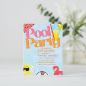 プールパーティーの夏の誕生日招待状スイカ ポストカード (スタンド正面)