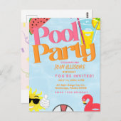 プールパーティーの夏の誕生日招待状スイカ ポストカード (正面/裏面)