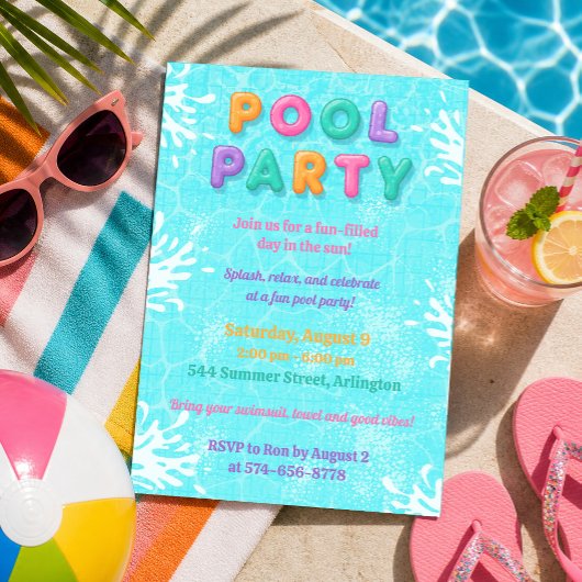 プールパーティーの夏休み誕生日招待状 招待状