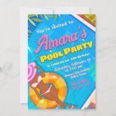 プールパーティーの女の子の招待状 招待状 (正面)