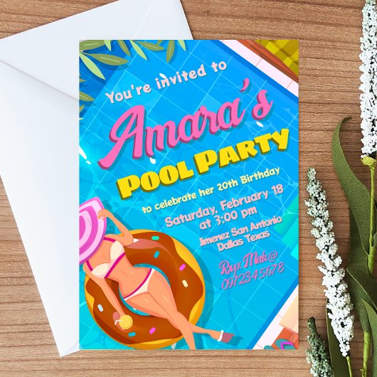 プールパーティーの女の子の招待状 招待状