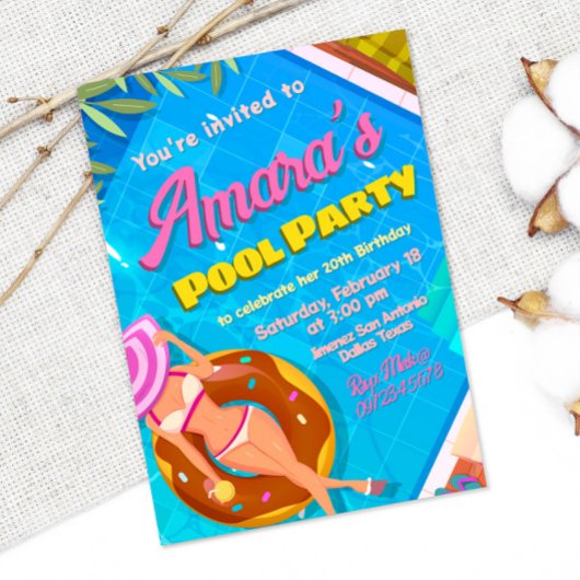 プールパーティーの女の子の招待状 招待状