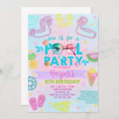 プールパーティーの女の子の誕生日の招待状、プールbash。 招待状 (正面/裏面)