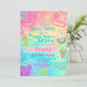 プールパーティーの女の子の誕生日の招待状、プールbash。 招待状 (スタンド正面)