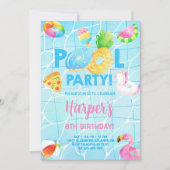 プールパーティーの女の子の誕生日の招待状、プールbash。 招待状 (正面)