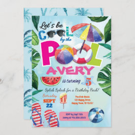 プールパーティーの子供の誕生日の招待 招待状
