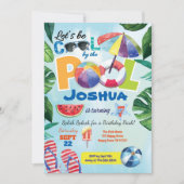 プールパーティーの子供の誕生日の招待 招待状 (正面)