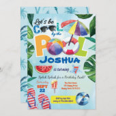 プールパーティーの子供の誕生日の招待 招待状 (正面/裏面)