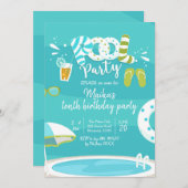 プールパーティーの子供の誕生日招待状 招待状 (正面/裏面)