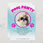 プールパーティーの子犬のカスタム写真の誕生日パーティー 招待状 (正面/裏面)