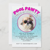 プールパーティーの子犬のカスタム写真の誕生日パーティー 招待状 (正面)