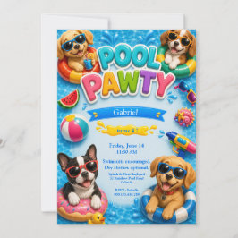 プールパーティーの子犬の誕生日招待状 招待状