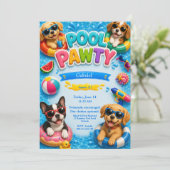 プールパーティーの子犬の誕生日招待状 招待状 (スタンド正面)