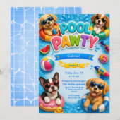 プールパーティーの子犬の誕生日招待状 招待状 (正面/裏面)