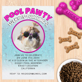 プールパーティーの子犬カスタム写真誕生日パーティー 招待状