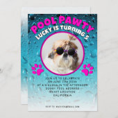 プールパーティーの子犬カスタム写真誕生日パーティー 招待状 (正面/裏面)